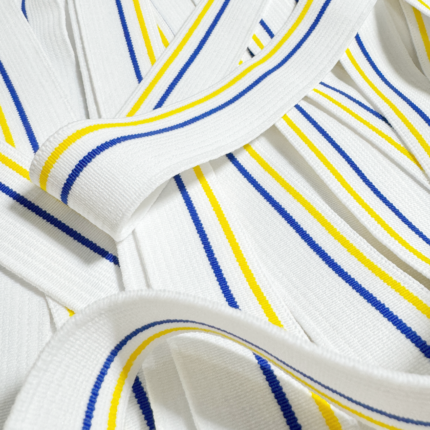 White With Blue And Gold 1+1/4" Underwear Elastic Festooned
