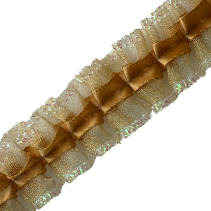 1" Box Pleated Iridescent Edged Organza With Ribbon Sewn In Center