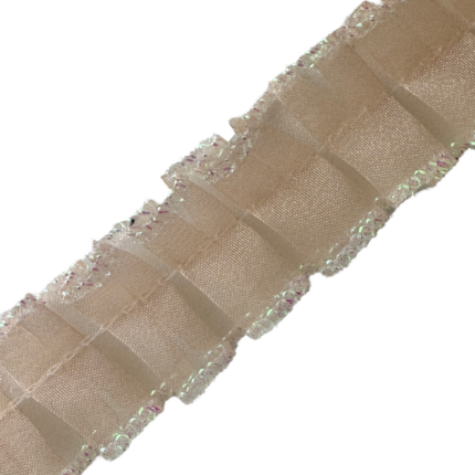 1" Box Pleated Organza Ribbon Sewn In Center With Iridescent Edges