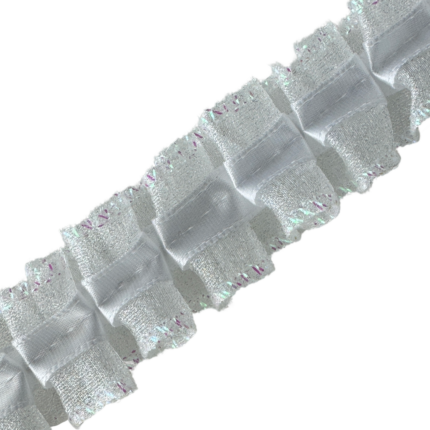 1" Box Pleated Iridescent Edged Organza With Ribbon Sewn In Center