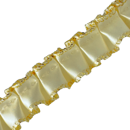 7/8" Box Pleated Satin Ribbon With Gold Metallic Edges