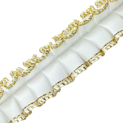 7/8" Box Pleated Satin Ribbon With Gold Metallic Edges