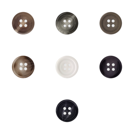 Color Assortment of 4-Hole English Rim Menswear Buttons with Shiny Finish - 1/2", Groups of 7 Gross (1