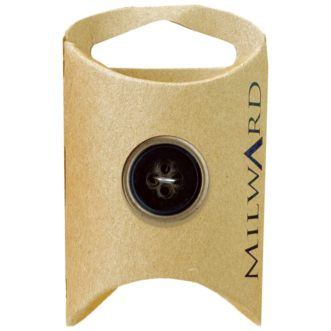 milward-green-carded-black-20mm-32L-zinc-alloy-4-hole-gold-rim-button-heits-wholesale-MGB526 Milward Green Carded Black 20mm (32L) Zinc Alloy 4-Hole Gold Rim Button - Image 1