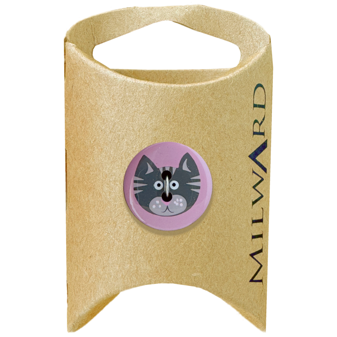 milward-green-carded-pink-19mm-30L-polyester-2-hole-kitty-button-heits-wholesale-MGB483 Milward Green Carded Pink 19mm (30L) Polyester 2-Hole Kitty Button - Image 1