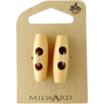 Milward Green Carded Tan Wooden 2-Hole Toggle Button