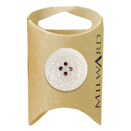 Milward Green Carded White 25mm (40L) Polyester 4-Hole Leather Look Button