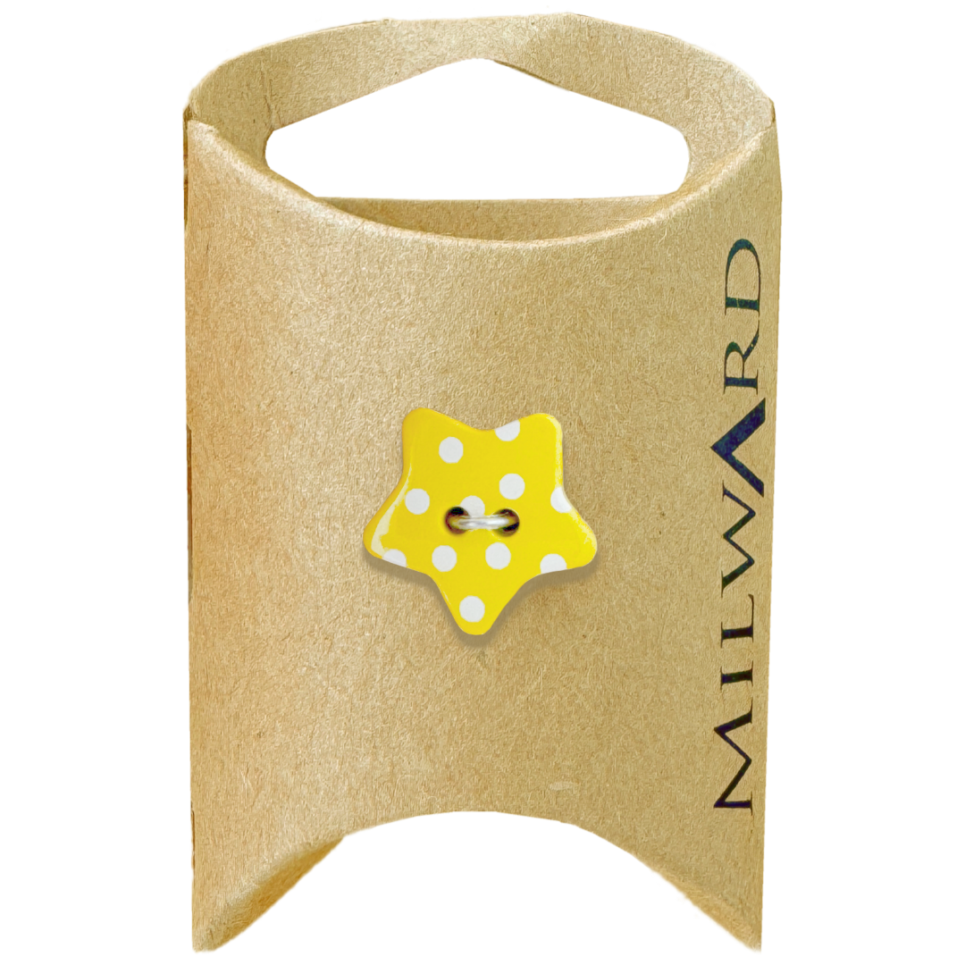 milward-green-carded-yellow-18mm-28L-nylon-2-hole-star-dot-button-heits-wholesale-MGB255 Milward Green Carded 18mm (28L) Nylon 2-Hole Star Dot Button - Image 1