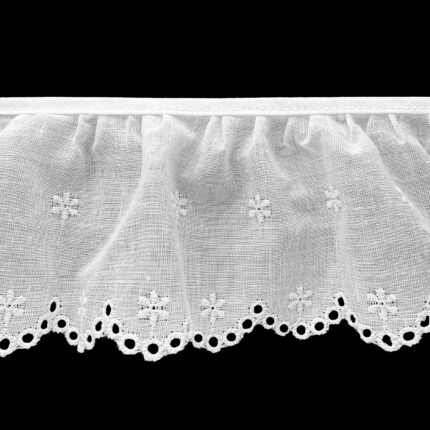 White Ruffled Eyelet With Flowers And Detailed Edge