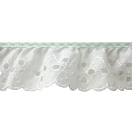 White Ruffled Eyelet With Flowers And Detailed Edge