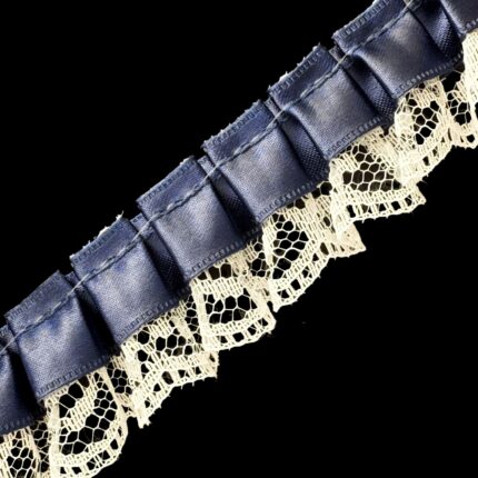 Lace With 5/8" Pleated Ribbon - The Spool (50 Yards), Navy On White