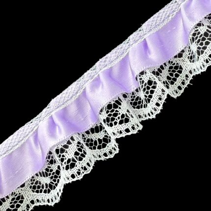 Ruffled Lace With 5/8" Gathered Ribbon - The Spool (24 Yards), Orchid On White