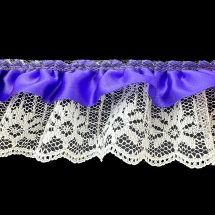 Ruffled Lace With 7/8" Gathered Ribbon - The Spool (50 Yards), Purple On White