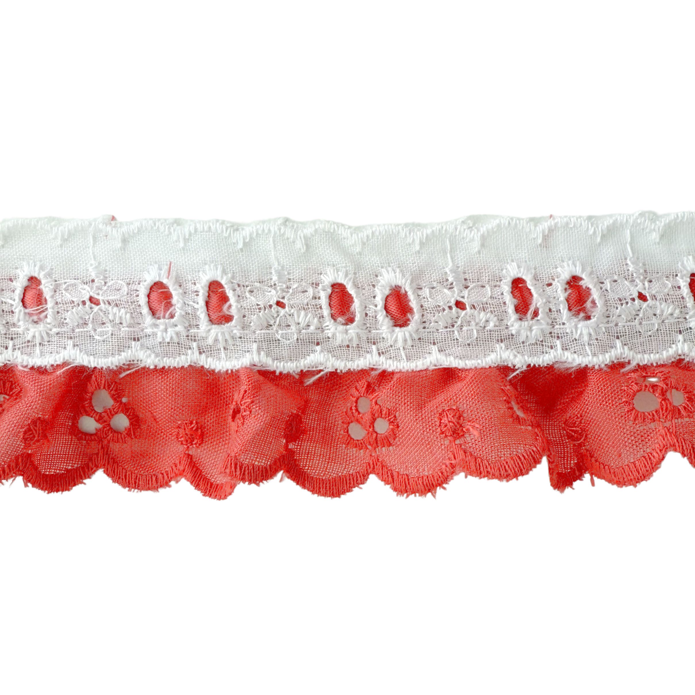 red-1-1-2-inch-solored-eyelet-with-white-beading-and-3-8-inch-ribbon-insert-heits-wholesale-CEB250 Colored Eyelet With White Beading And 3/8" Ribbon Insert - Image 1