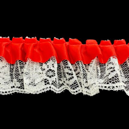 Lace With 7/8" Pleated Ribbon - The Spool (50 Yards), Red On White