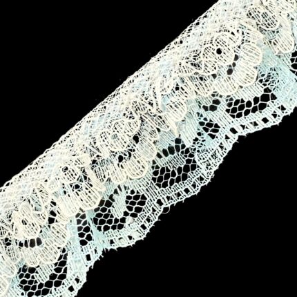 Lace On 1+1/4" Ruffled Lace Double Combo - The Spool (50 Yards), White On Light Blue